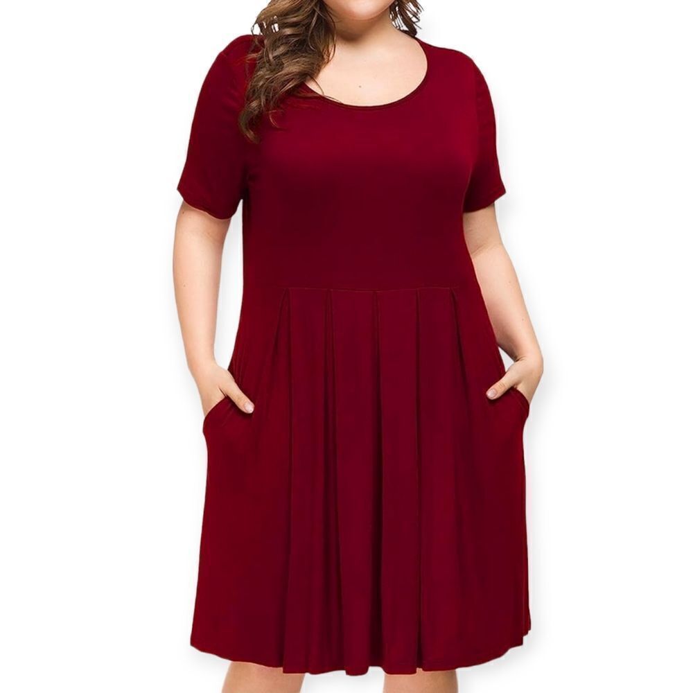 NWT Tralilbee Women's Plus Size Short Sleeve Dress Casual Pleated Swing Dress